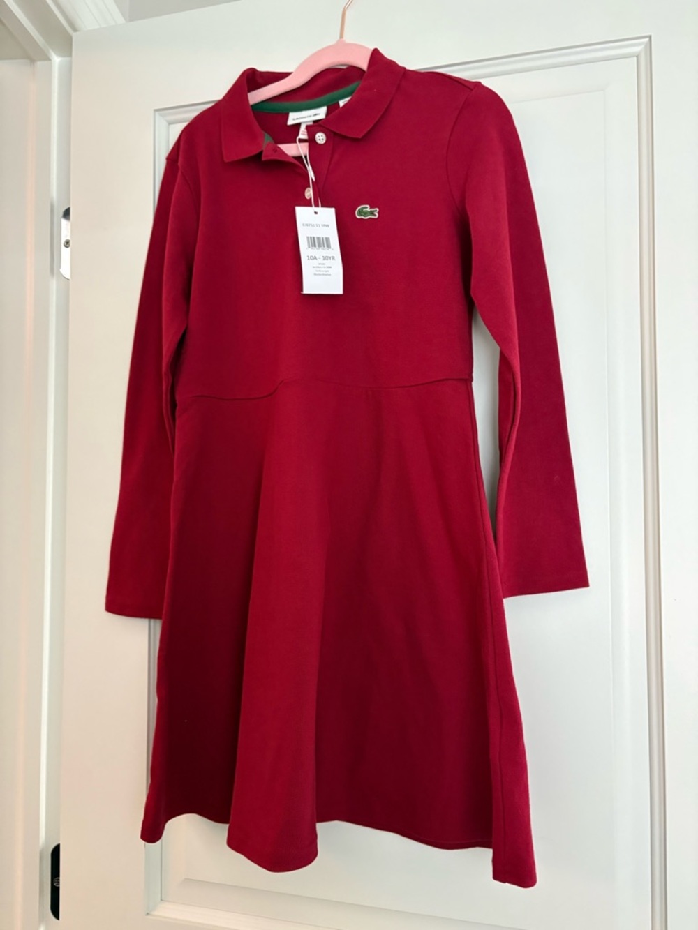 Lacoste Girls' Crimson Red Long-Sleeve Polo Dress